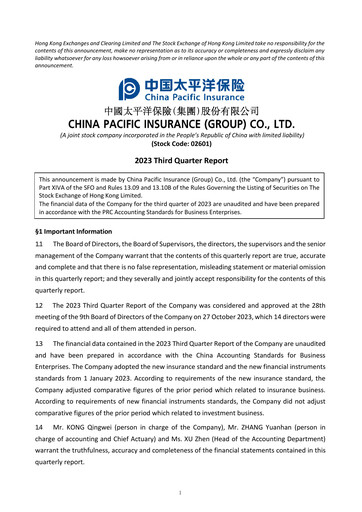 Thumbnail China Pacific Insurance Quarterly Report 2023-q3