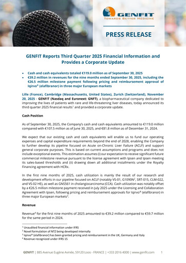 Thumbnail Genfit Quarterly Report 2025-q3