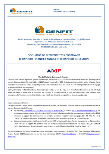 Miniature Genfit Document d'enregistrement universel 2016