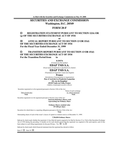 Thumbnail EDAP TMS Annual Report 1999