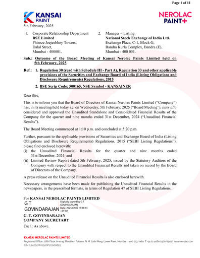 Thumbnail Nerolac Paints Quarterly Report 2024-q3