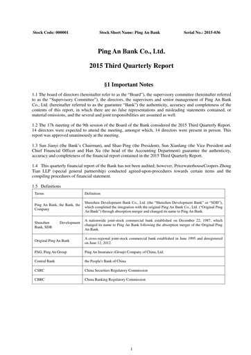 Thumbnail Ping An Bank
 Quarterly Report 2015-q3