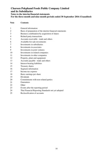 Miniature Charoen Pokphand Foods
 Rapport trimestriel 2016-q3