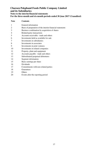 Miniature Charoen Pokphand Foods
 Rapport trimestriel 2017-q2