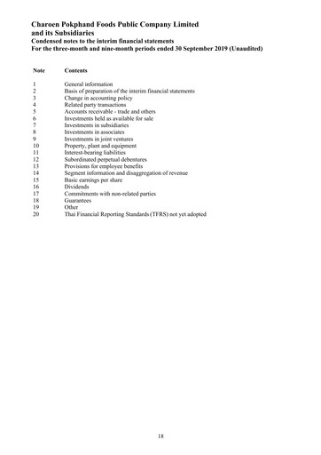 Miniature Charoen Pokphand Foods
 Rapport trimestriel 2019-q3