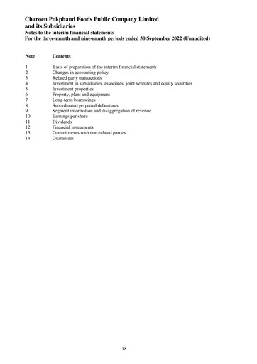 Miniature Charoen Pokphand Foods
 Rapport trimestriel 2022-q3