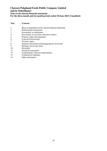 Miniature Charoen Pokphand Foods
 Rapport trimestriel 2023-q2