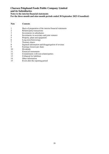 Miniature Charoen Pokphand Foods
 Rapport trimestriel 2023-q3