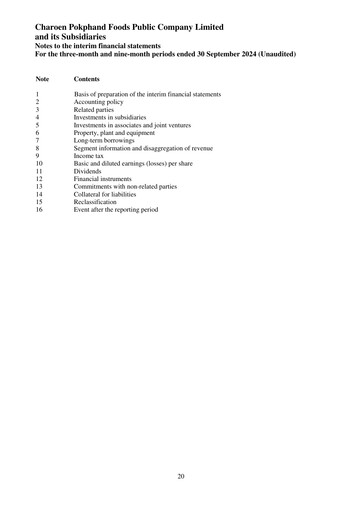 Miniature Charoen Pokphand Foods
 Rapport trimestriel 2024-q3