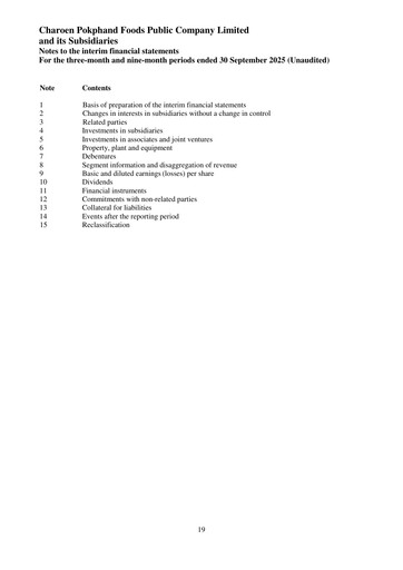 Miniature Charoen Pokphand Foods
 Rapport trimestriel 2025-q3