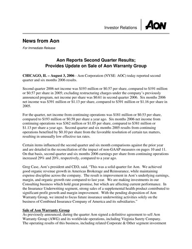 Vorschaubild Aon Quartalsbericht 2006-q2