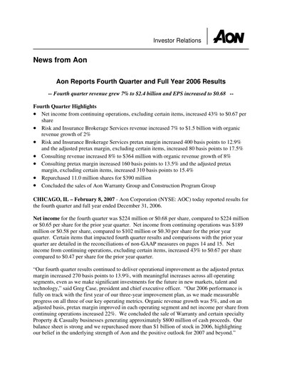 Vorschaubild Aon Quartalsbericht 2006-q4
