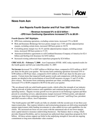 Vorschaubild Aon Quartalsbericht 2007-q4