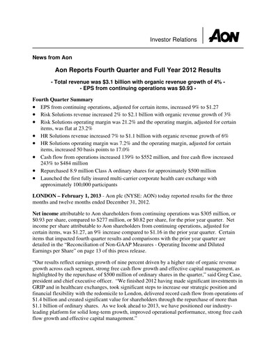 Vorschaubild Aon Quartalsbericht 2012-q4