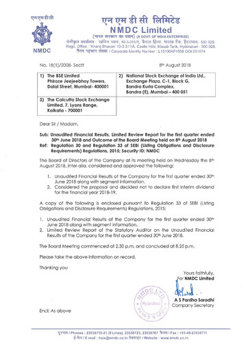 Vorschaubild National Mineral Development Corporation Quartalsbericht 2018-q1