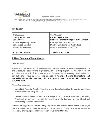 Thumbnail Whirlpool India Quarterly Report 2024-q1