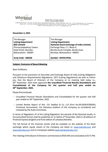 Thumbnail Whirlpool India Quarterly Report 2025-q2