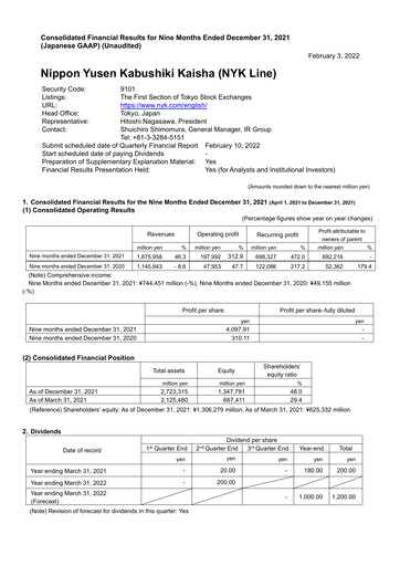 Thumbnail Nippon Yūsen
 Quarterly Report 2021-q3
