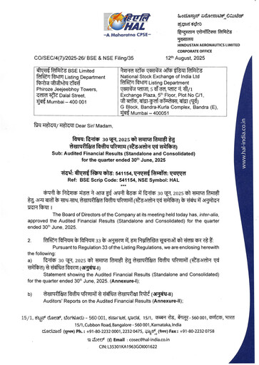 Vorschaubild Hindustan Aeronautics Finanzmitteilung 2025-h1