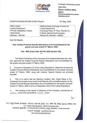Vorschaubild Hindustan Aeronautics Finanzmitteilung 2025-q1