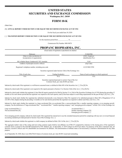 Thumbnail Propanc Biopharma Annual Report 2019-2020