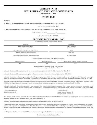 Thumbnail Propanc Biopharma Annual Report 2020-2021