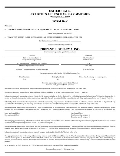 Thumbnail Propanc Biopharma Annual Report 2021-2022