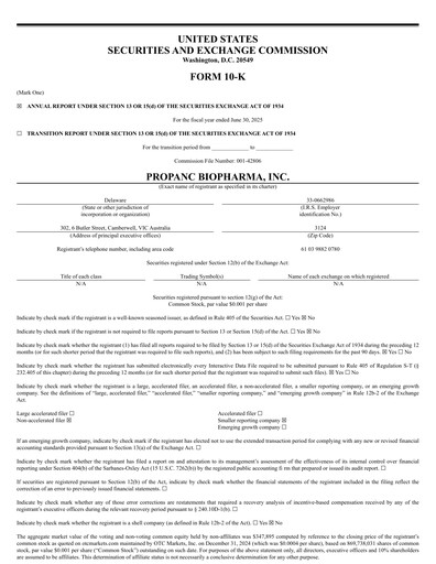 Thumbnail Propanc Biopharma Annual Report 2024-2025