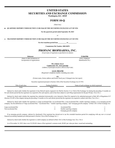 Thumbnail Propanc Biopharma Quarterly Report 2023-q3