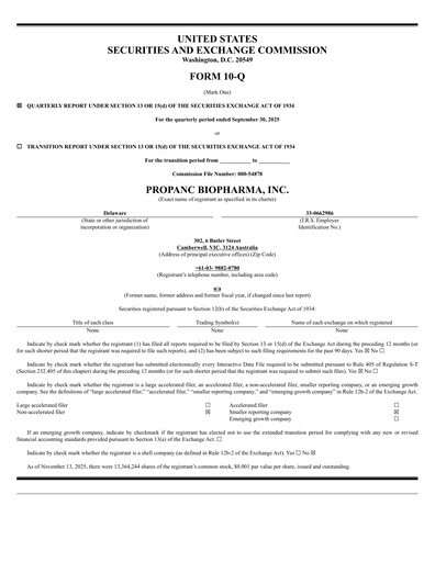Thumbnail Propanc Biopharma Quarterly Report 2025-q3