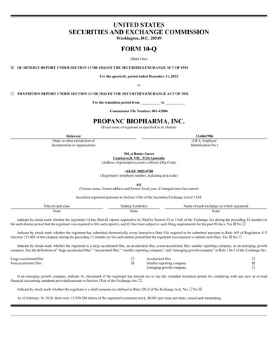Thumbnail Propanc Biopharma Quarterly Report 2025-q4