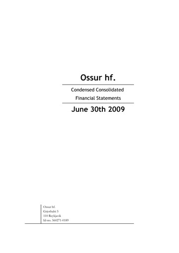 Thumbnail Embla Medical Financial Statement 2009-h1