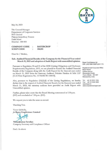 Miniature Bayer Crop Science Bilan financier 2022-2023