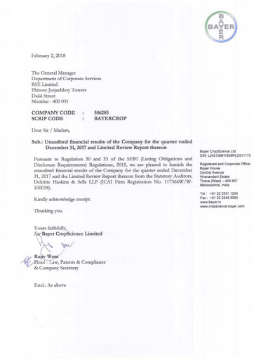 Miniature Bayer Crop Science Rapport trimestriel 2017-q3
