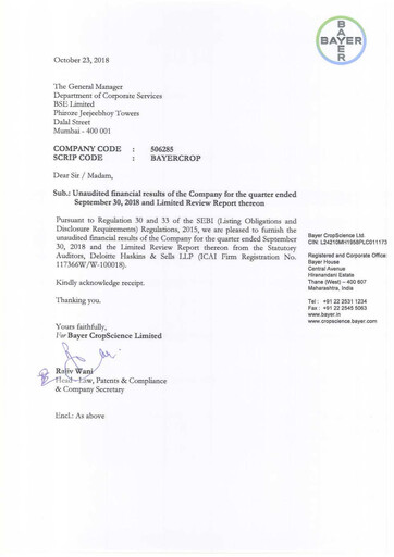 Miniature Bayer Crop Science Rapport trimestriel 2018-q2