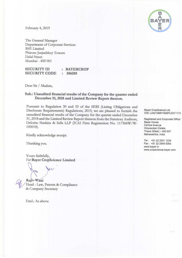 Miniature Bayer Crop Science Rapport trimestriel 2018-q3