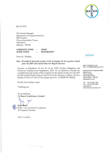 Miniature Bayer Crop Science Rapport trimestriel 2019-q1