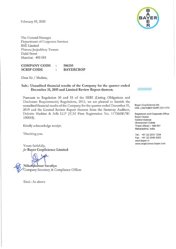 Miniature Bayer Crop Science Rapport trimestriel 2019-q3