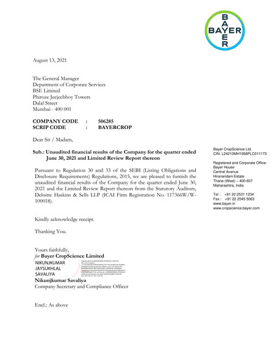 Miniature Bayer Crop Science Rapport trimestriel 2021-q1