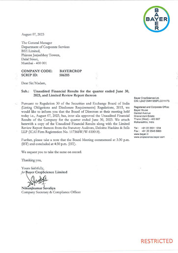 Miniature Bayer Crop Science Rapport trimestriel 2023-q1