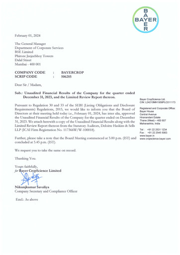 Miniature Bayer Crop Science Rapport trimestriel 2023-q3