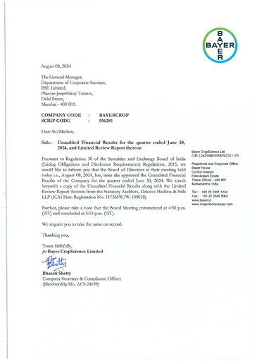 Miniature Bayer Crop Science Rapport trimestriel 2024-q1