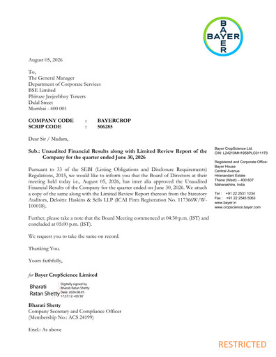 Thumbnail Bayer Crop Science Quarterly Report 2026-q1