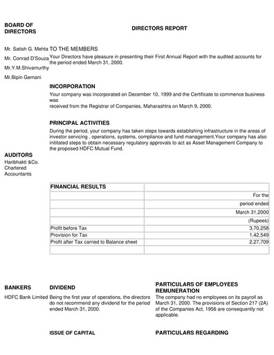 Thumbnail HDFC Asset Management Company Limited Annual Report 1999-2000