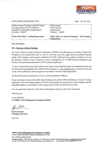 Thumbnail HDFC Asset Management Company Limited Quarterly Report 2022-q1