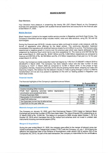 Thumbnail Bharti Hexacom Annual Report 2019-2020
