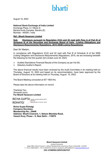 Thumbnail Bharti Hexacom Quarterly Report 2023-q1