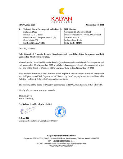 Thumbnail Kalyan Jewellers India Quarterly Report 2022-q2
