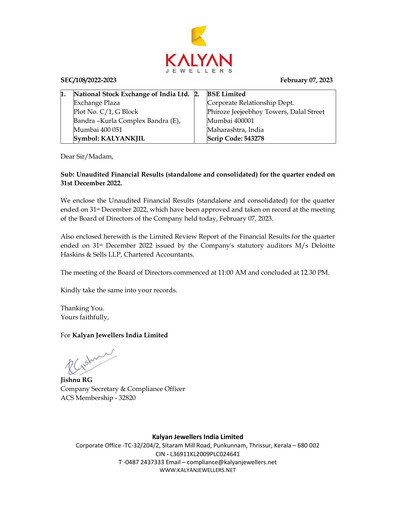 Thumbnail Kalyan Jewellers India Quarterly Report 2022-q3