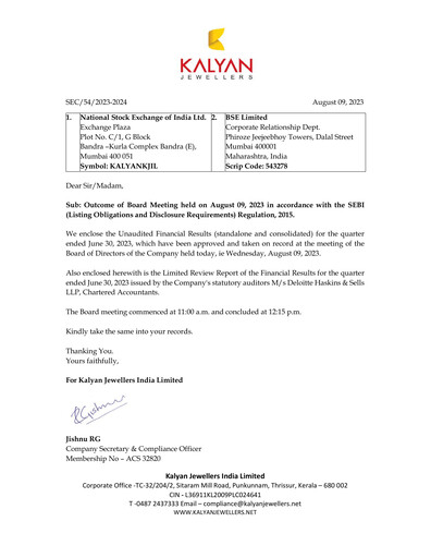 Thumbnail Kalyan Jewellers India Quarterly Report 2023-q1